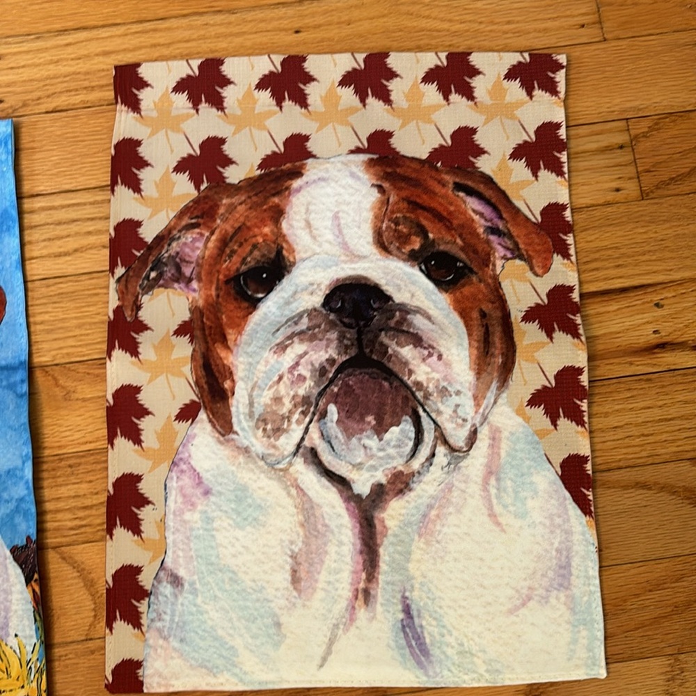 English Bulldog Garden Flags. Seasonal Set of four. Images same on backs.